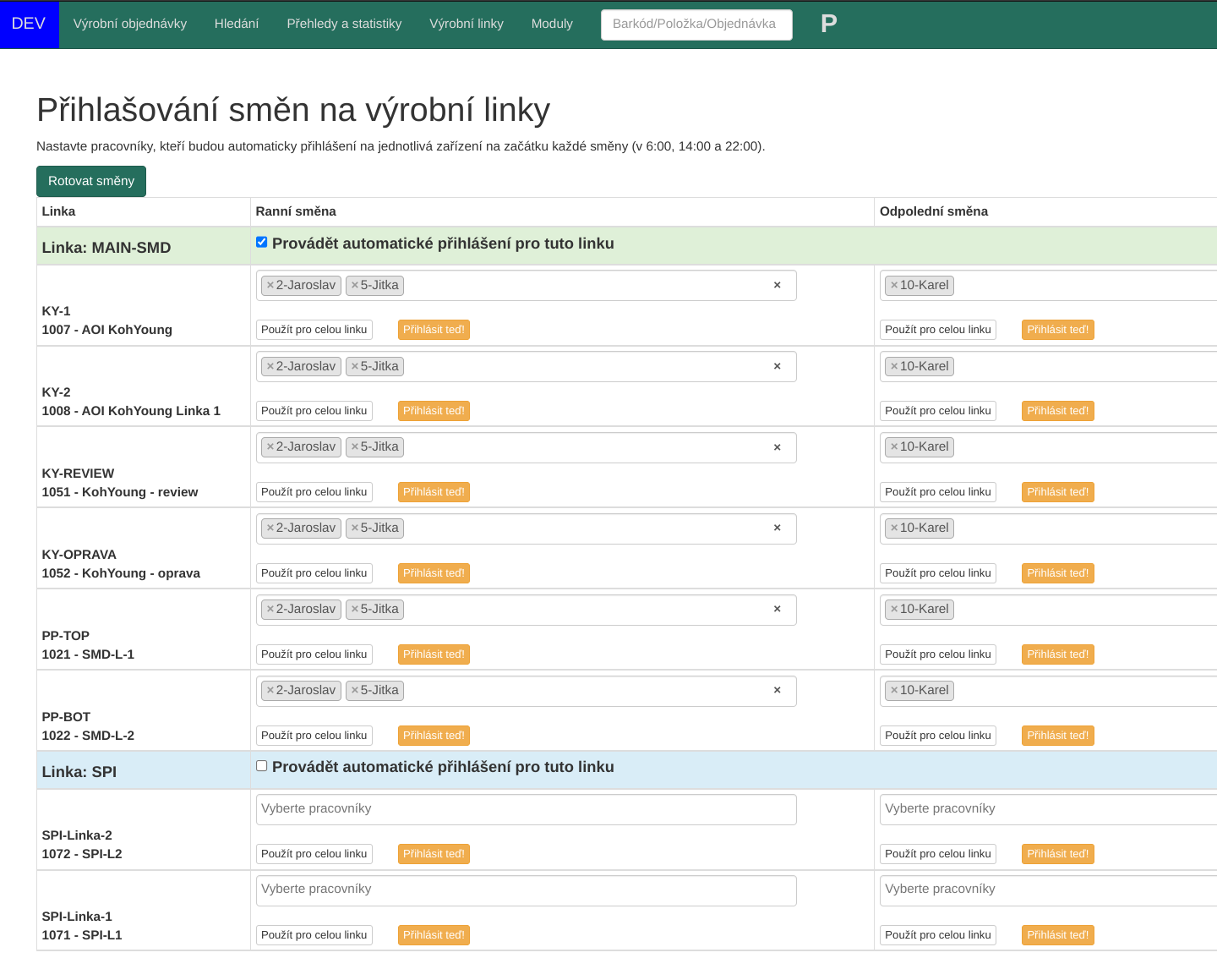 Kalendář přihlášení na pracoviště